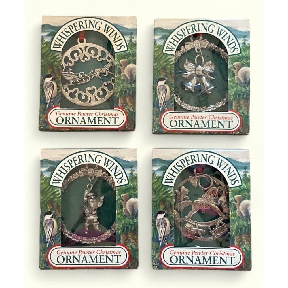 Whispering Winds Genuine Pewter Christmas Ornaments Set of 4 NEW